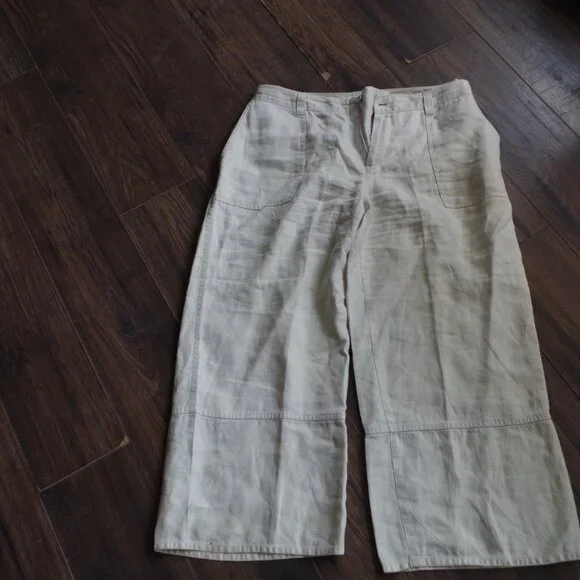 Linen Wide Leg Khaki Ladies Pants - Picture 7 of 9